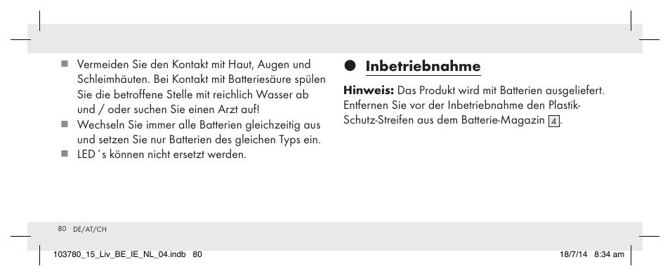 Inbetriebnahme | Livarno 103780-14-01 User Manual | Page 80 / 86