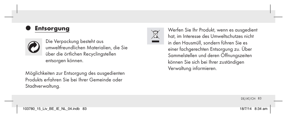Entsorgung | Livarno 103780-14-01 User Manual | Page 83 / 86