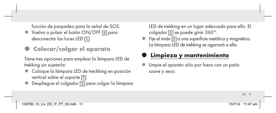 Colocar/colgar el aparato, Limpieza y mantenimiento | Livarno 103780-14-01 User Manual | Page 11 / 63