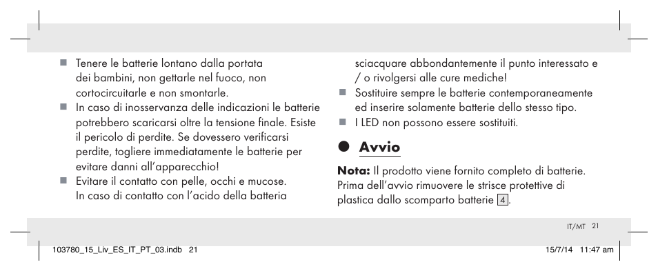 Avvio | Livarno 103780-14-01 User Manual | Page 21 / 63