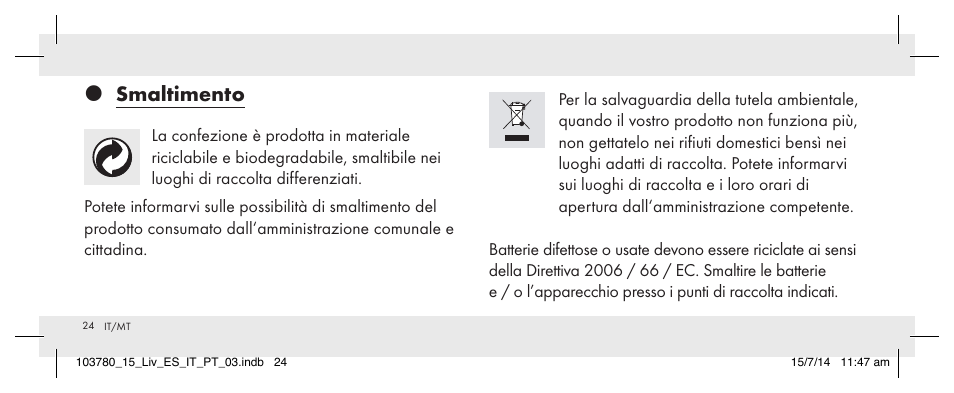 Smaltimento | Livarno 103780-14-01 User Manual | Page 24 / 63