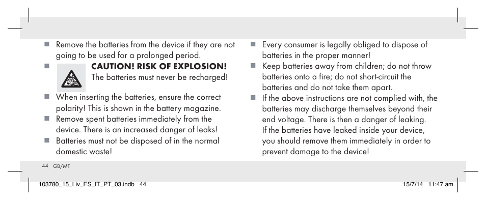 Livarno 103780-14-01 User Manual | Page 44 / 63