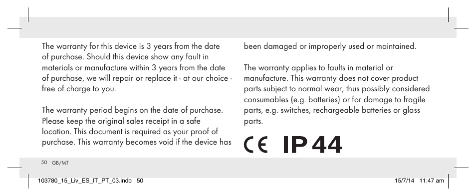 Livarno 103780-14-01 User Manual | Page 50 / 63
