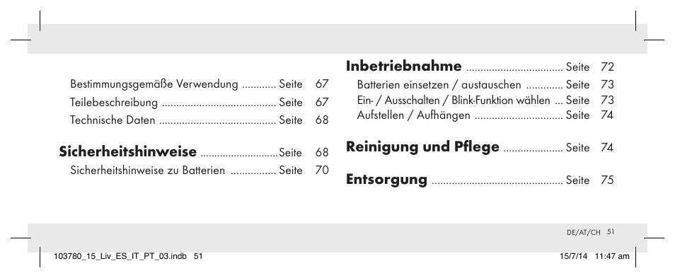 Sicherheitshinweise, Inbetriebnahme, Reinigung und pflege | Entsorgung | Livarno 103780-14-01 User Manual | Page 51 / 63
