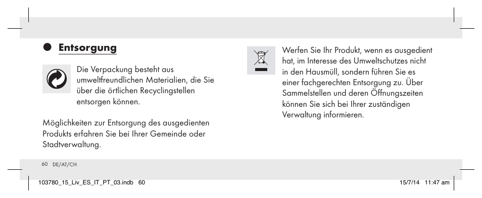 Entsorgung | Livarno 103780-14-01 User Manual | Page 60 / 63