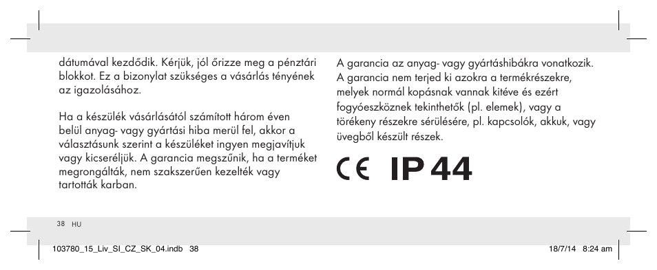 Livarno 103780-14-01 User Manual | Page 38 / 88