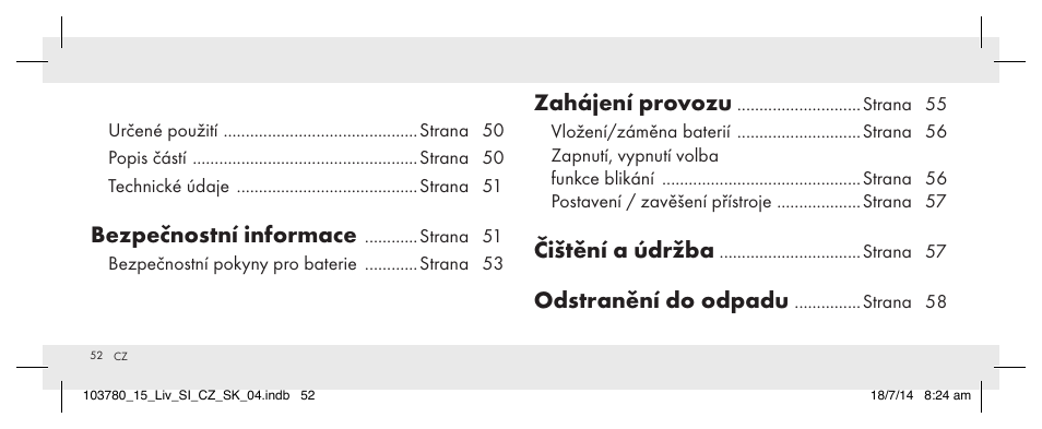 Bezpečnostní informace, Zahájení provozu, Čištění a údržba | Odstranění do odpadu | Livarno 103780-14-01 User Manual | Page 52 / 88