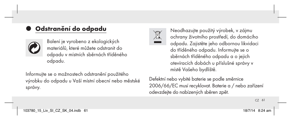 Odstranění do odpadu | Livarno 103780-14-01 User Manual | Page 61 / 88