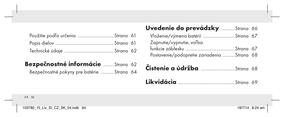 Bezpečnostné informácie, Uvedenie do prevádzky, Čistenie a údržba | Likvidácia | Livarno 103780-14-01 User Manual | Page 64 / 88