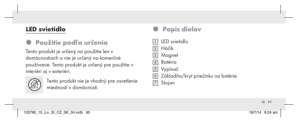 Popis dielov, Led svietidlo  použitie podľa určenia | Livarno 103780-14-01 User Manual | Page 65 / 88