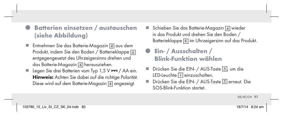 Ein- / ausschalten / blink-funktion wählen | Livarno 103780-14-01 User Manual | Page 83 / 88