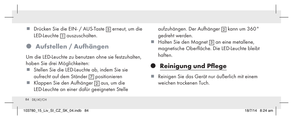 Aufstellen / aufhängen, Reinigung und pflege | Livarno 103780-14-01 User Manual | Page 84 / 88