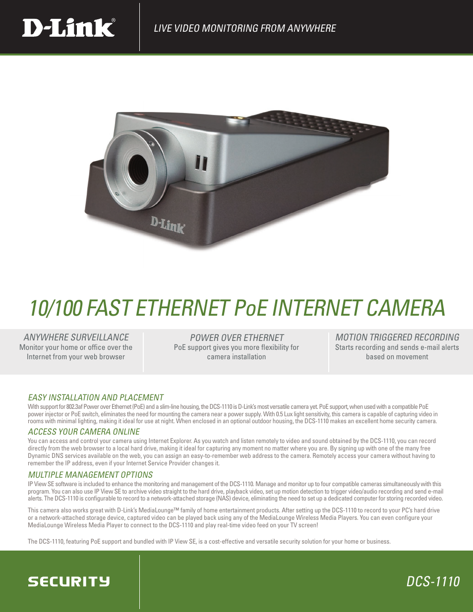 D-Link DCS-1110 User Manual | 2 pages