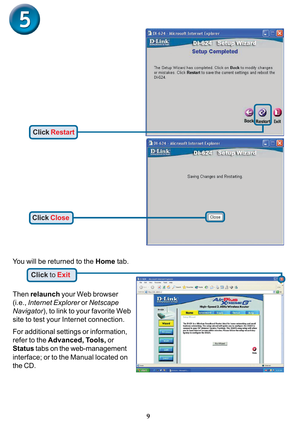 Your setup is complete, Test internet connection | D-Link DI-624 User Manual | Page 9 / 12