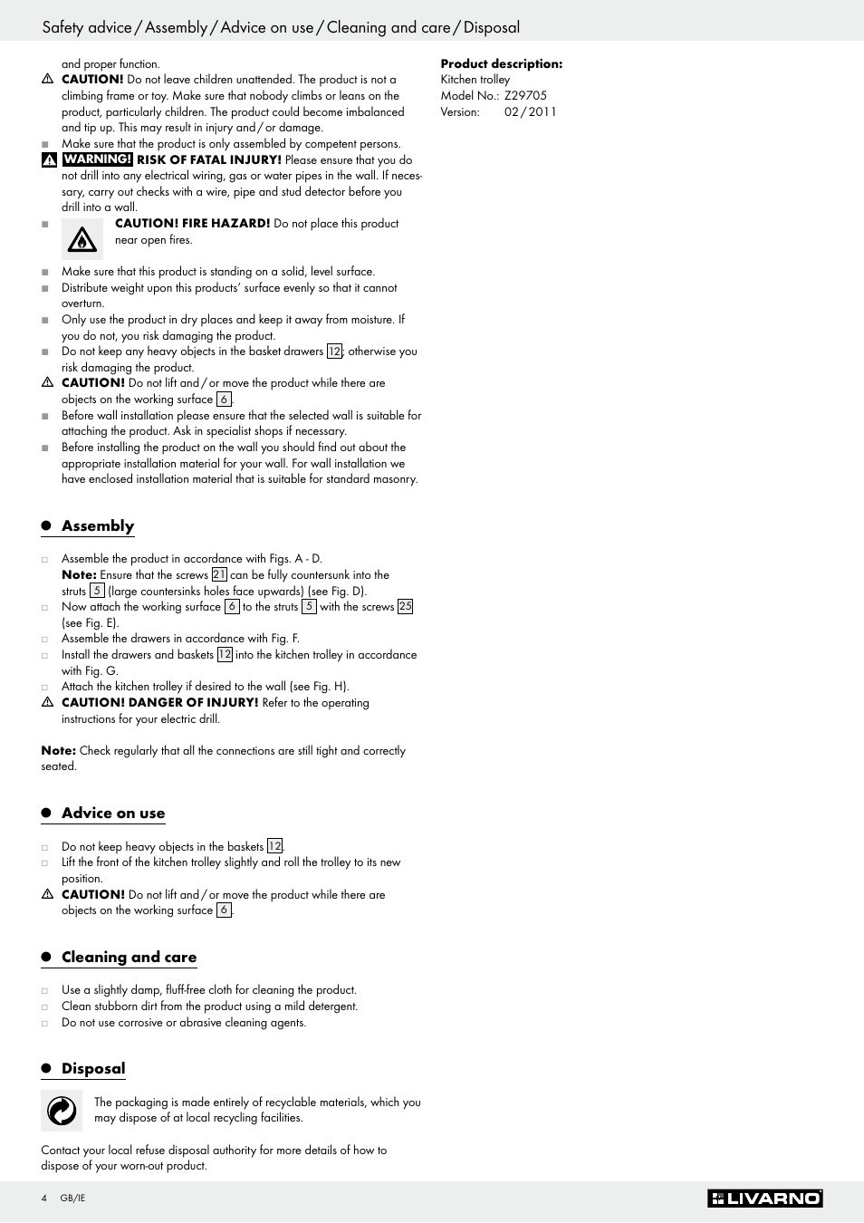Livarno Z29705 User Manual | Page 4 / 15