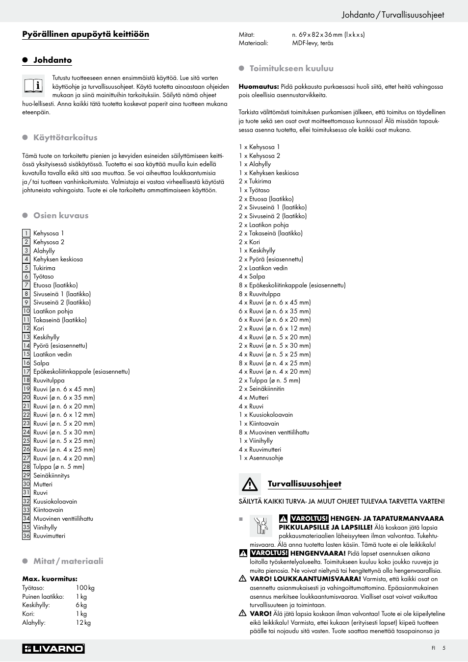 Johdanto / turvallisuusohjeet | Livarno Z29705 User Manual | Page 5 / 15