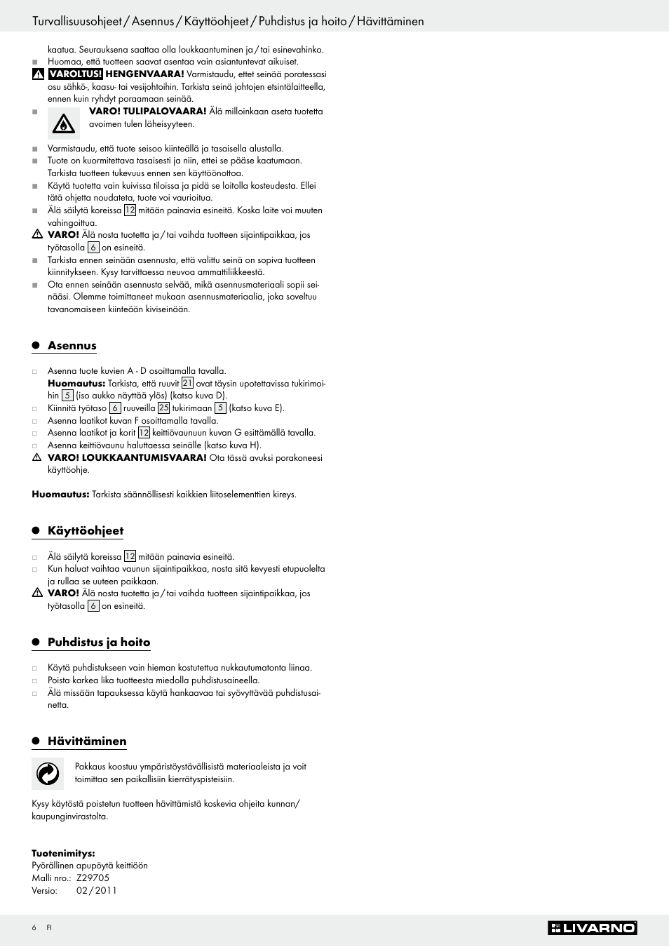Livarno Z29705 User Manual | Page 6 / 15