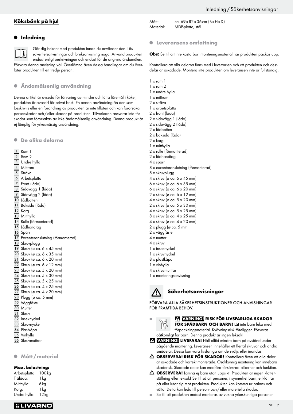 Inledning / säkerhetsanvisningar | Livarno Z29705 User Manual | Page 7 / 15