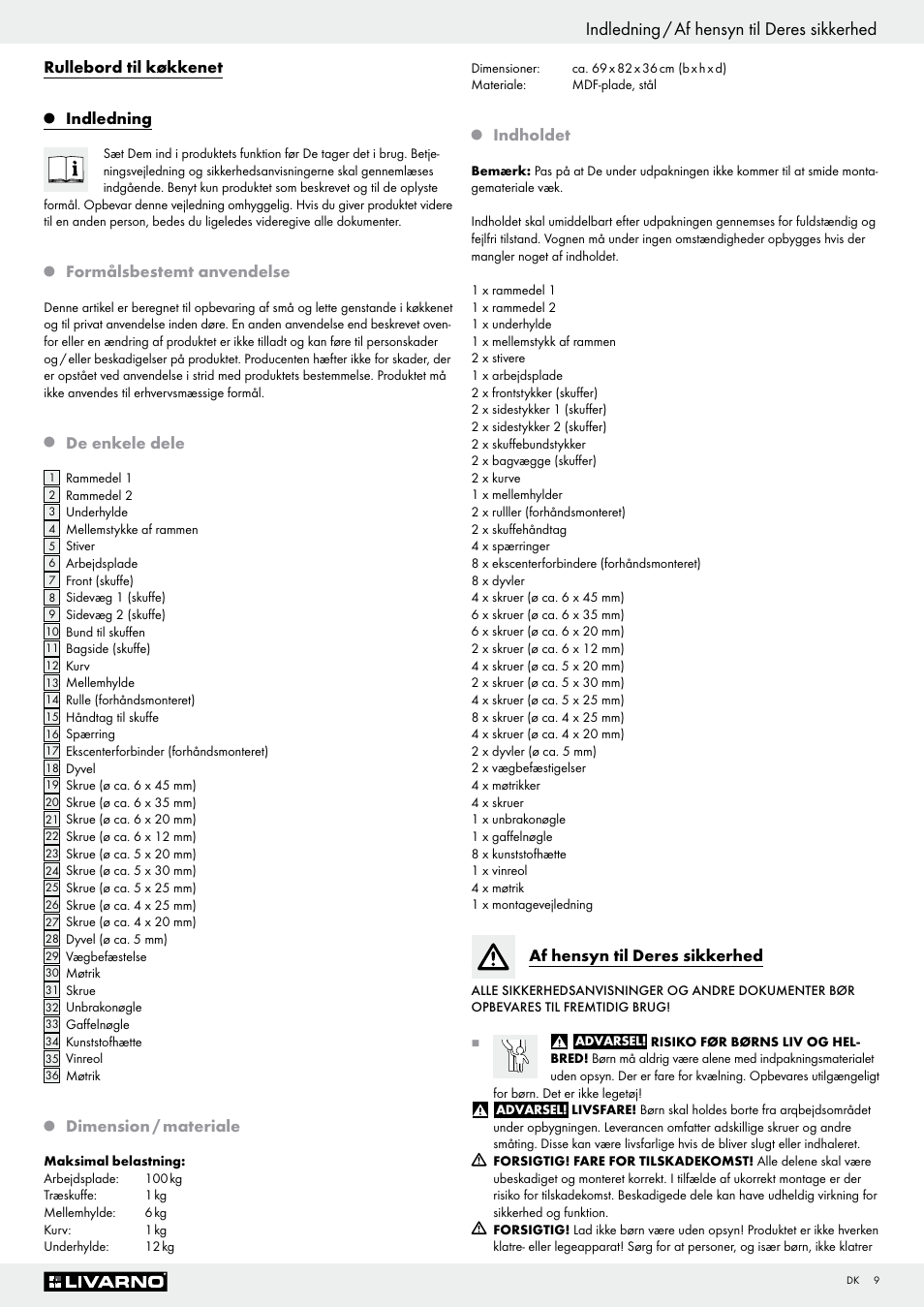 Indledning / af hensyn til deres sikkerhed | Livarno Z29705 User Manual | Page 9 / 15