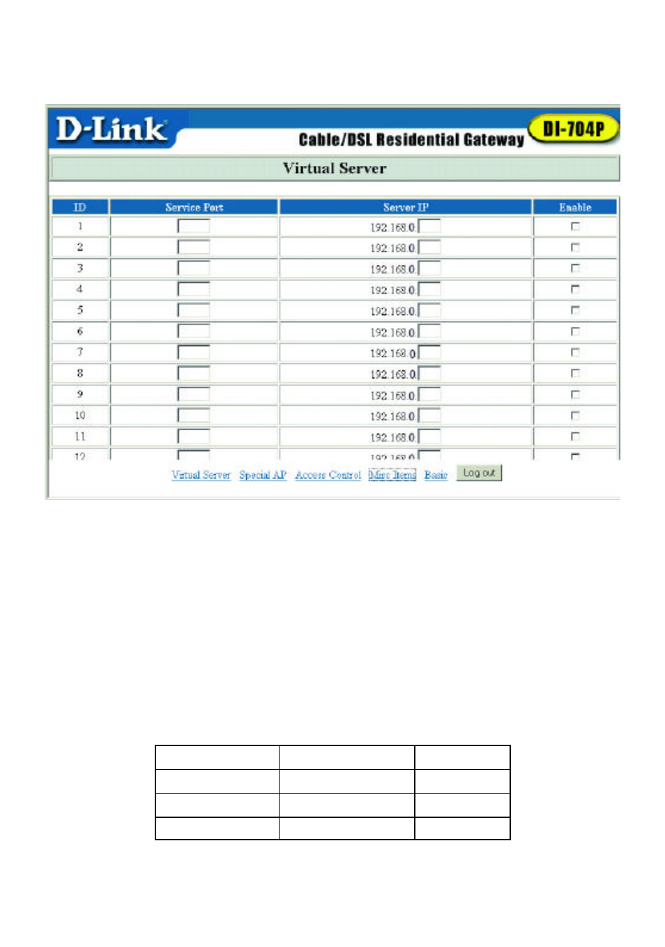 Virtual server | D-Link DI-704P User Manual | Page 22 / 47