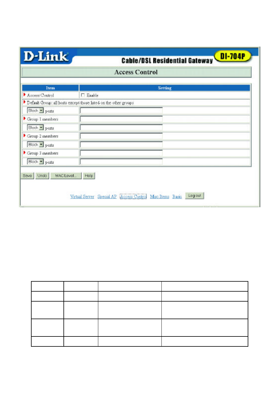 Access control | D-Link DI-704P User Manual | Page 24 / 47