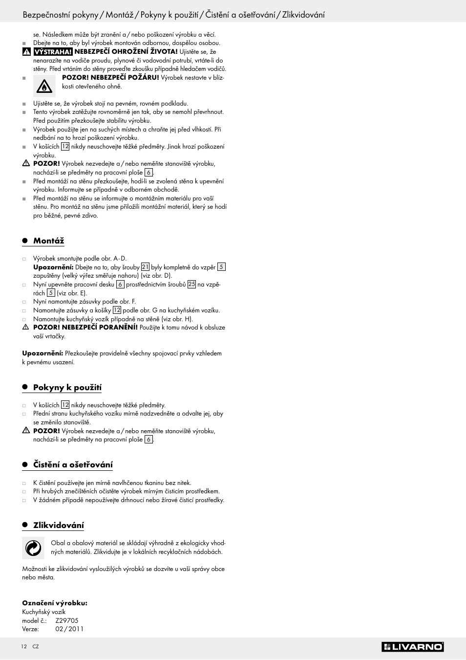 Livarno Z29705 User Manual | Page 12 / 19