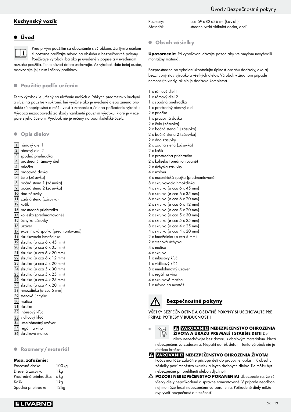 Úvod / bezpečnostné pokyny | Livarno Z29705 User Manual | Page 13 / 19