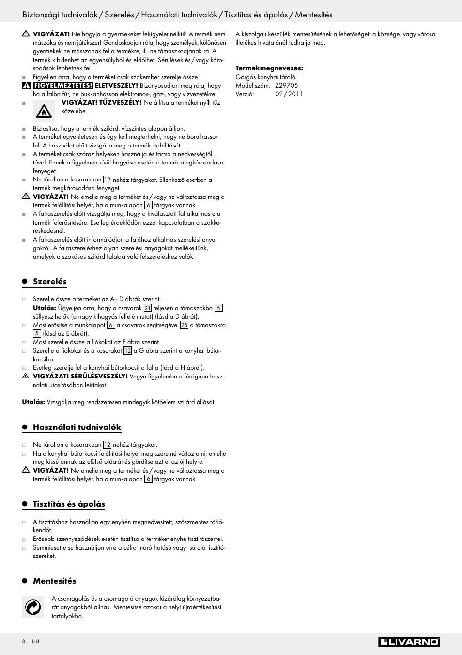 Livarno Z29705 User Manual | Page 8 / 19