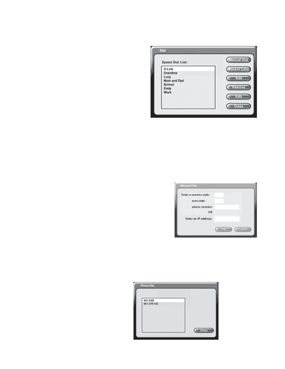 Using the configuration menu (continued), Main screen > dial | D-Link DVC-1000 User Manual | Page 25 / 69