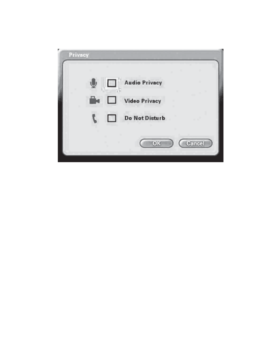 Using the configuration menu (continued), Main screen > privacy | D-Link DVC-1000 User Manual | Page 41 / 69