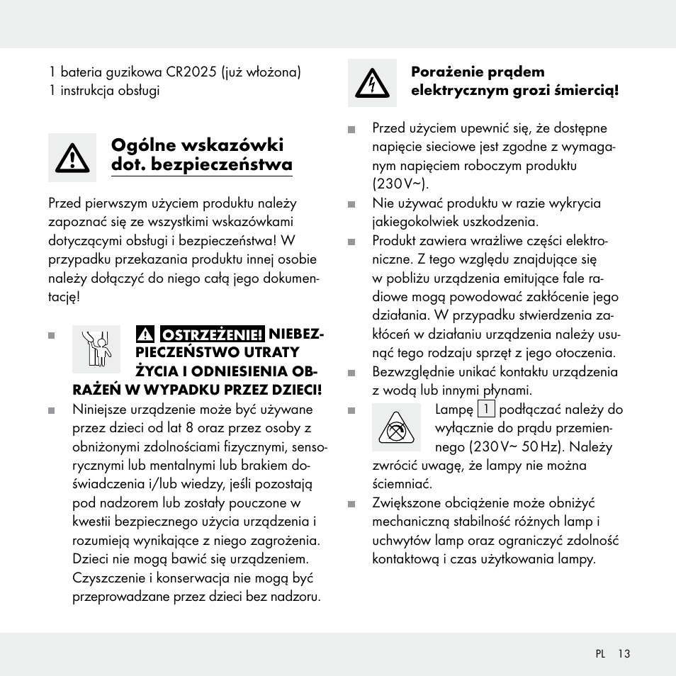 Ogólne wskazówki dot. bezpieczeństwa | Livarno 102631-14-01 User Manual | Page 13 / 48