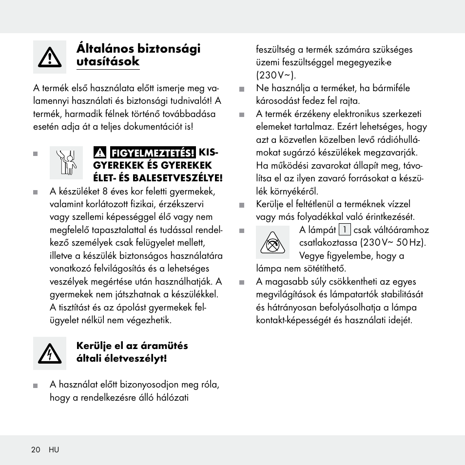 Általános biztonsági utasítások | Livarno 102631-14-01 User Manual | Page 20 / 48