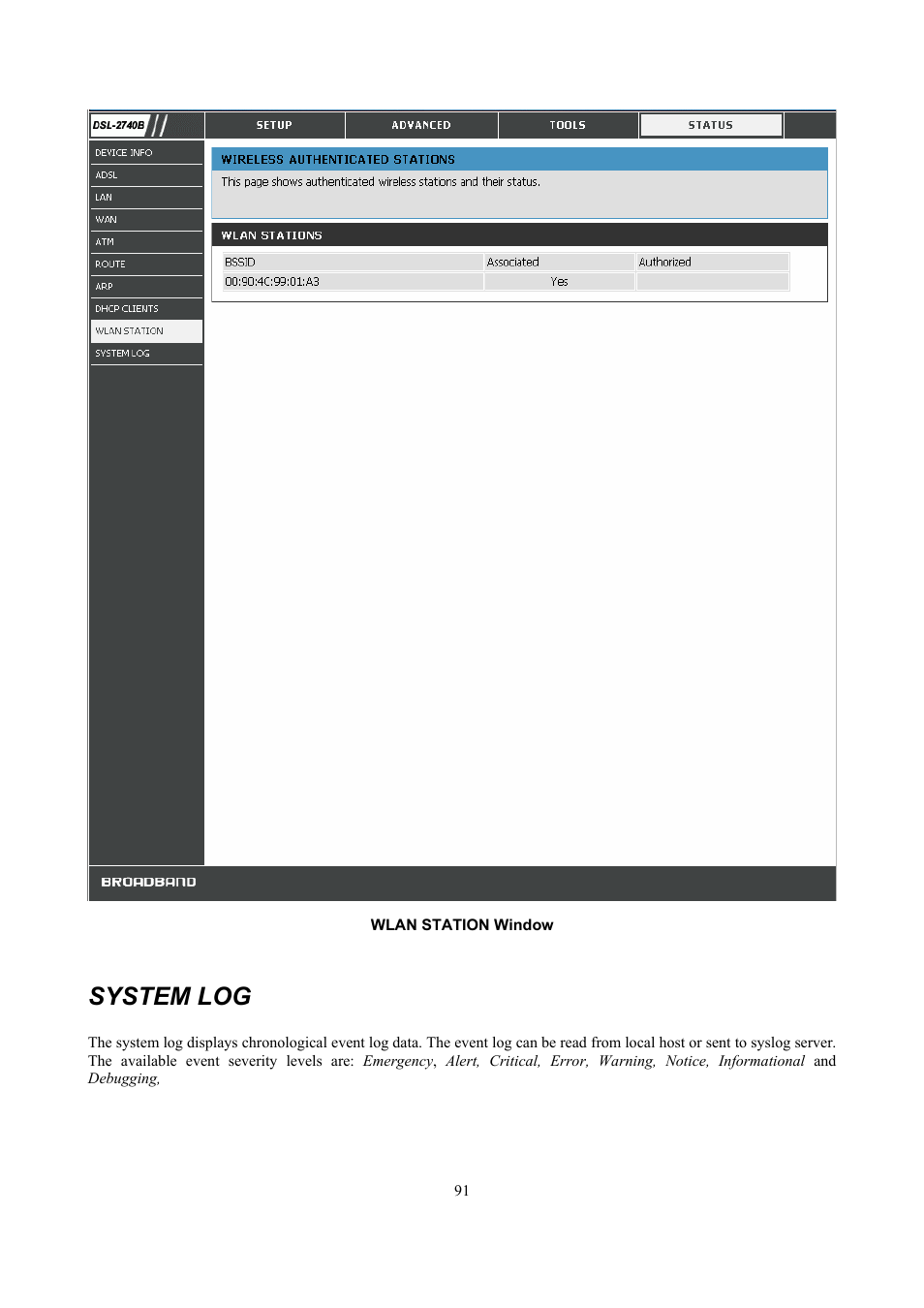 System log | D-Link DSL 2740B User Manual | Page 101 / 115