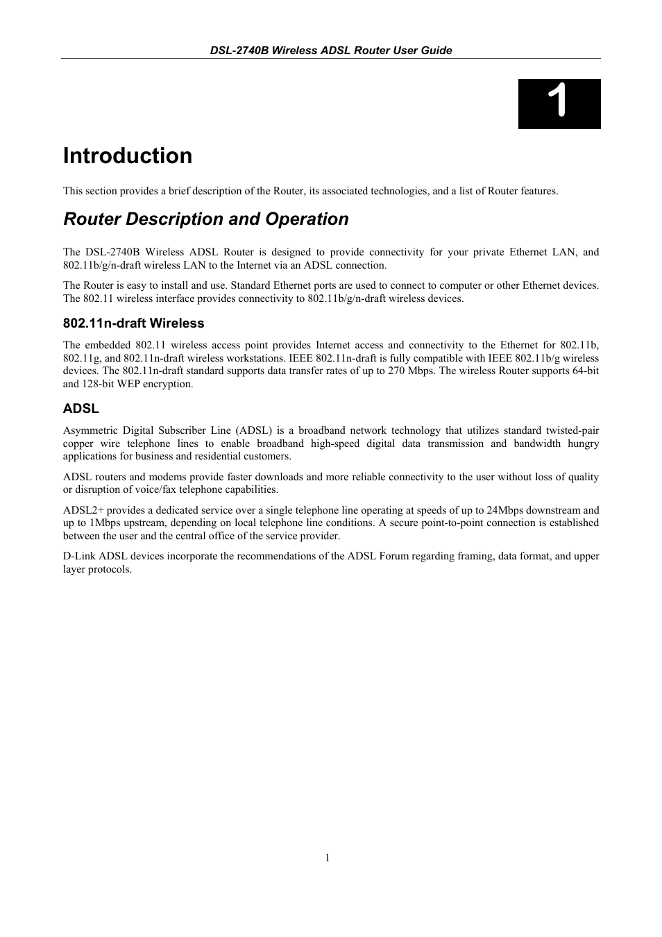 Introduction, Router description and operation | D-Link DSL 2740B User Manual | Page 11 / 115