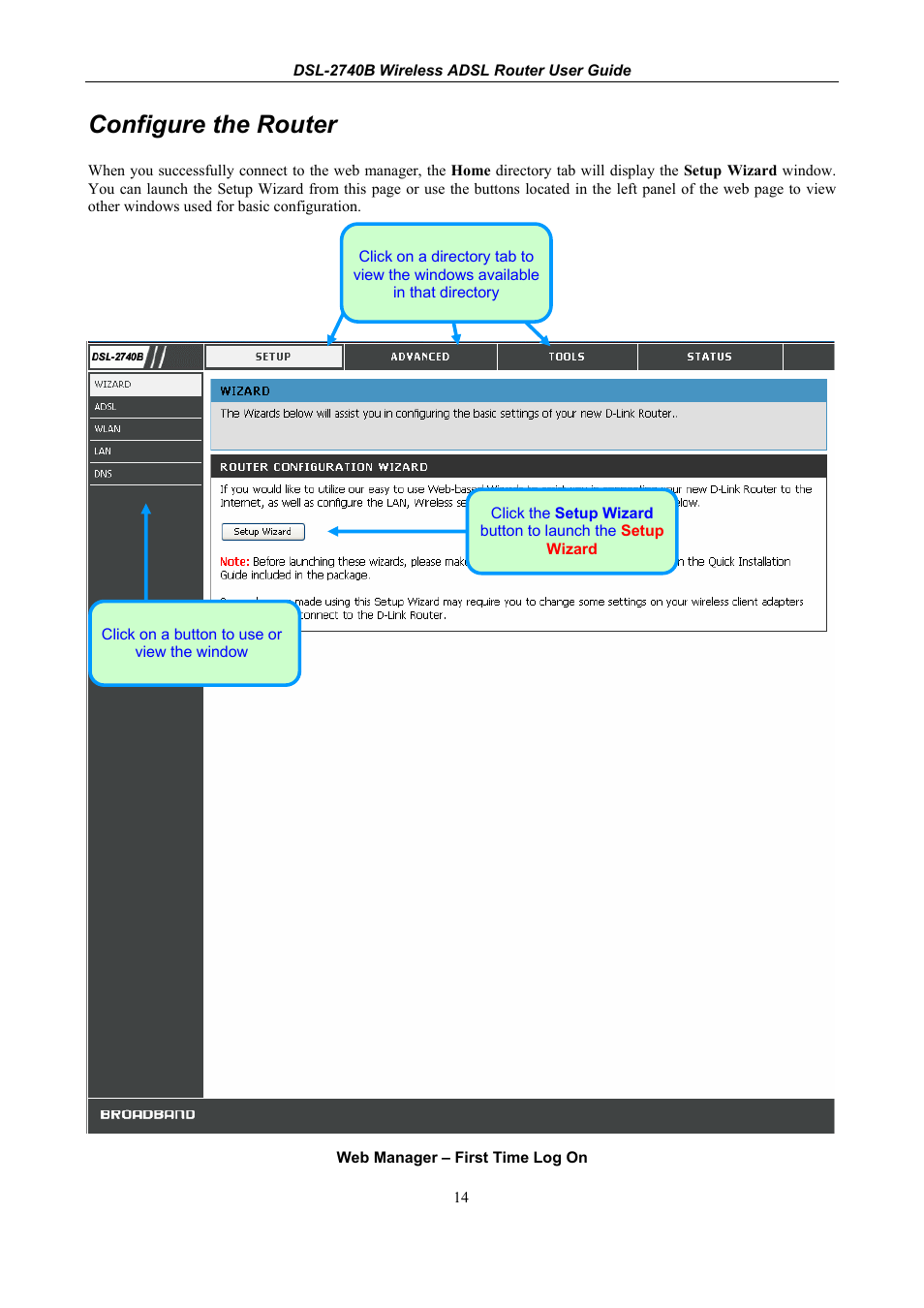 Configure the router | D-Link DSL 2740B User Manual | Page 24 / 115