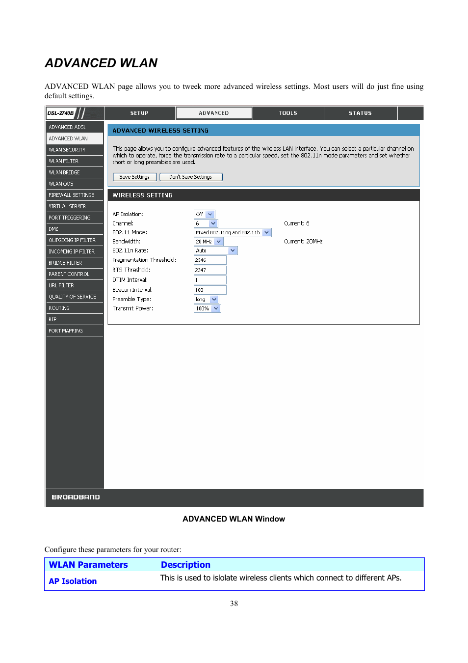 Advanced wlan | D-Link DSL 2740B User Manual | Page 48 / 115