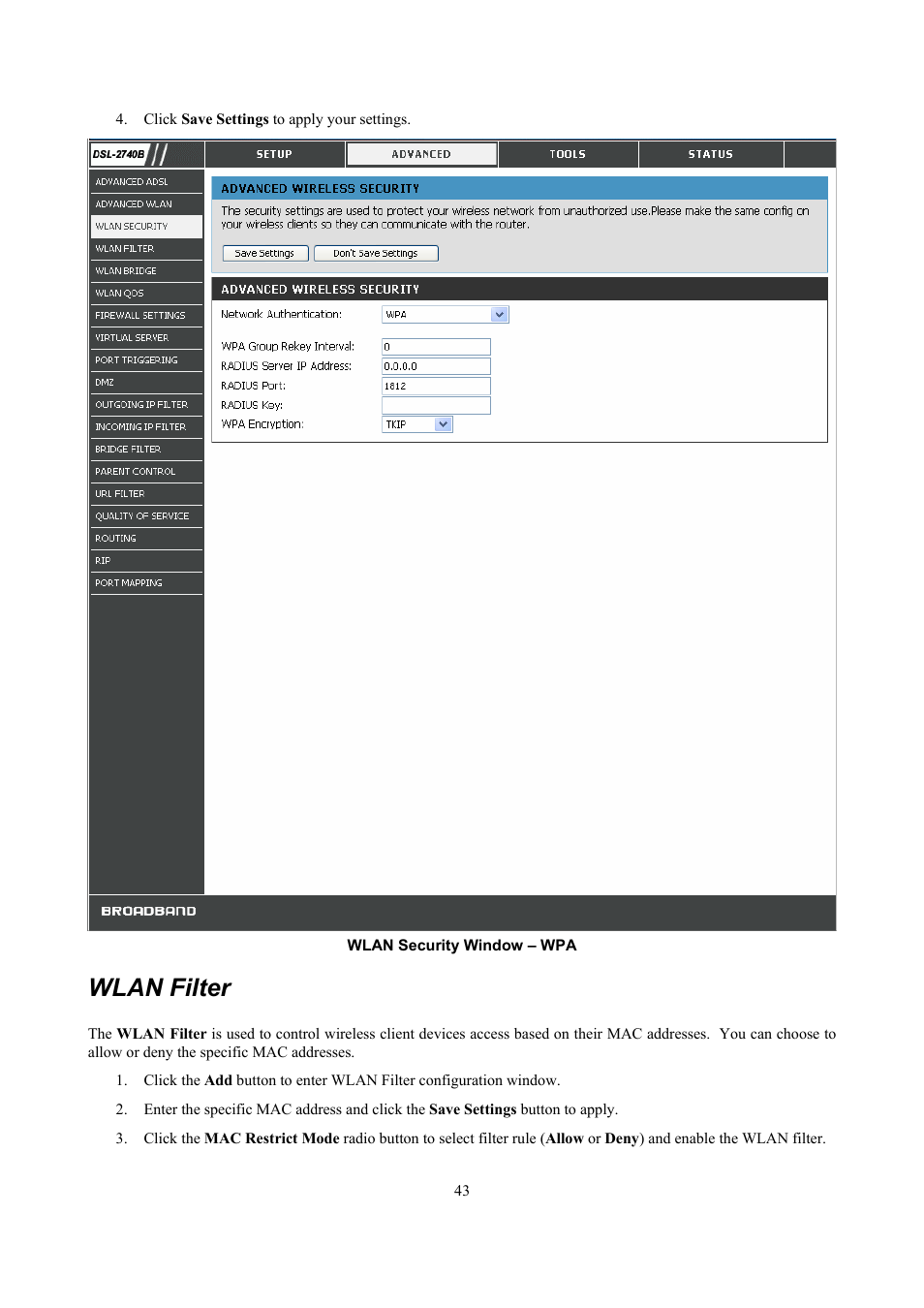 Wlan filter | D-Link DSL 2740B User Manual | Page 53 / 115