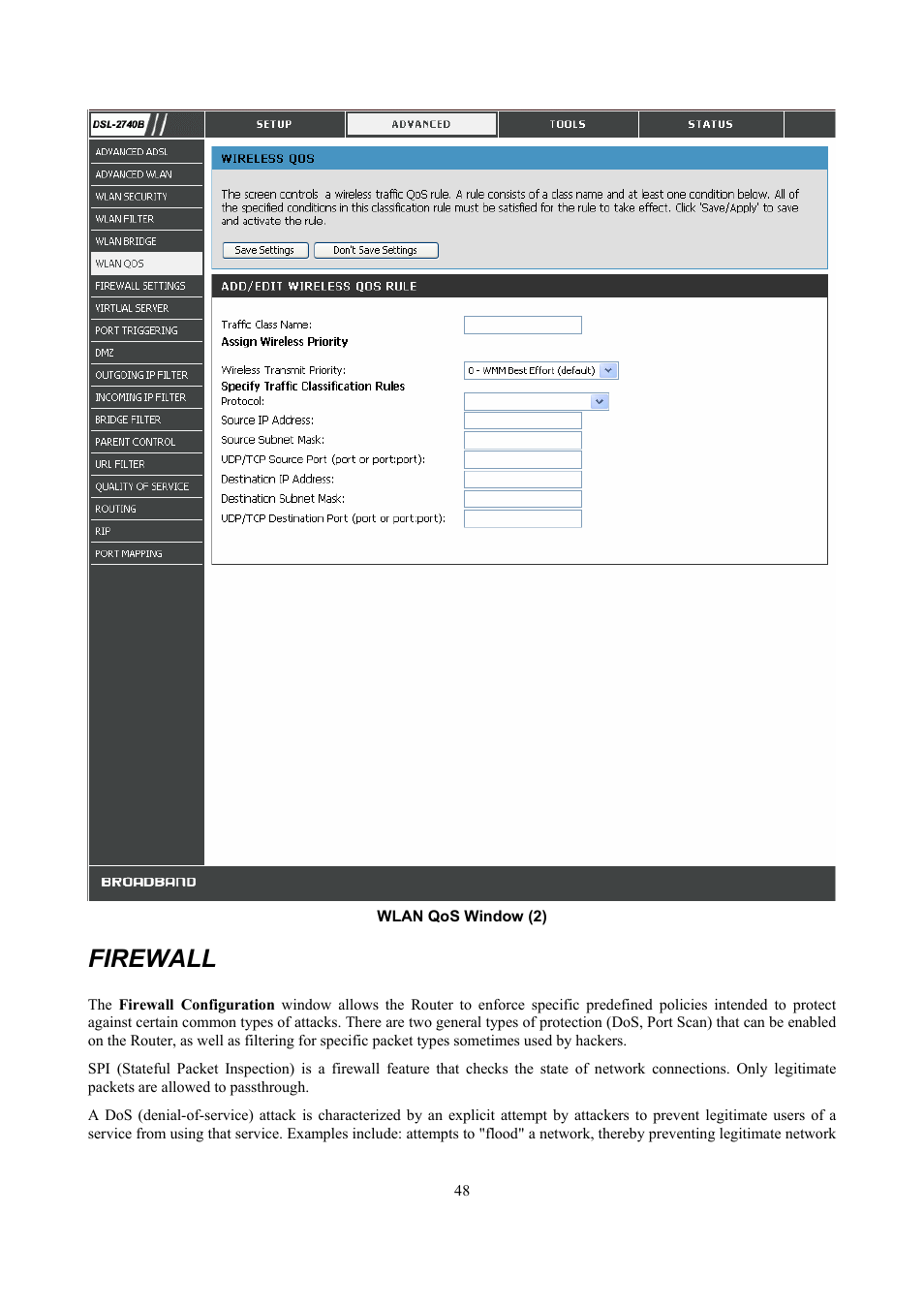 Firewall | D-Link DSL 2740B User Manual | Page 58 / 115