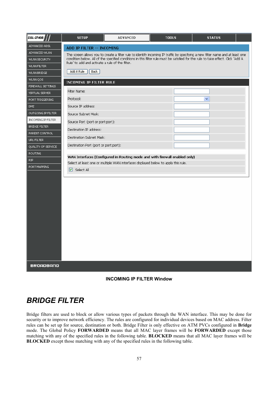 Bridge filter | D-Link DSL 2740B User Manual | Page 67 / 115
