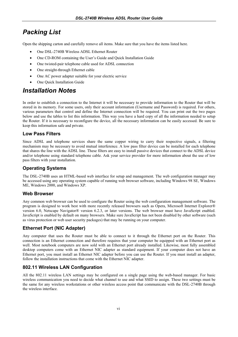 Packing list | D-Link DSL 2740B User Manual | Page 7 / 115