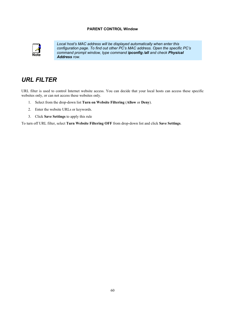 Url filter | D-Link DSL 2740B User Manual | Page 70 / 115