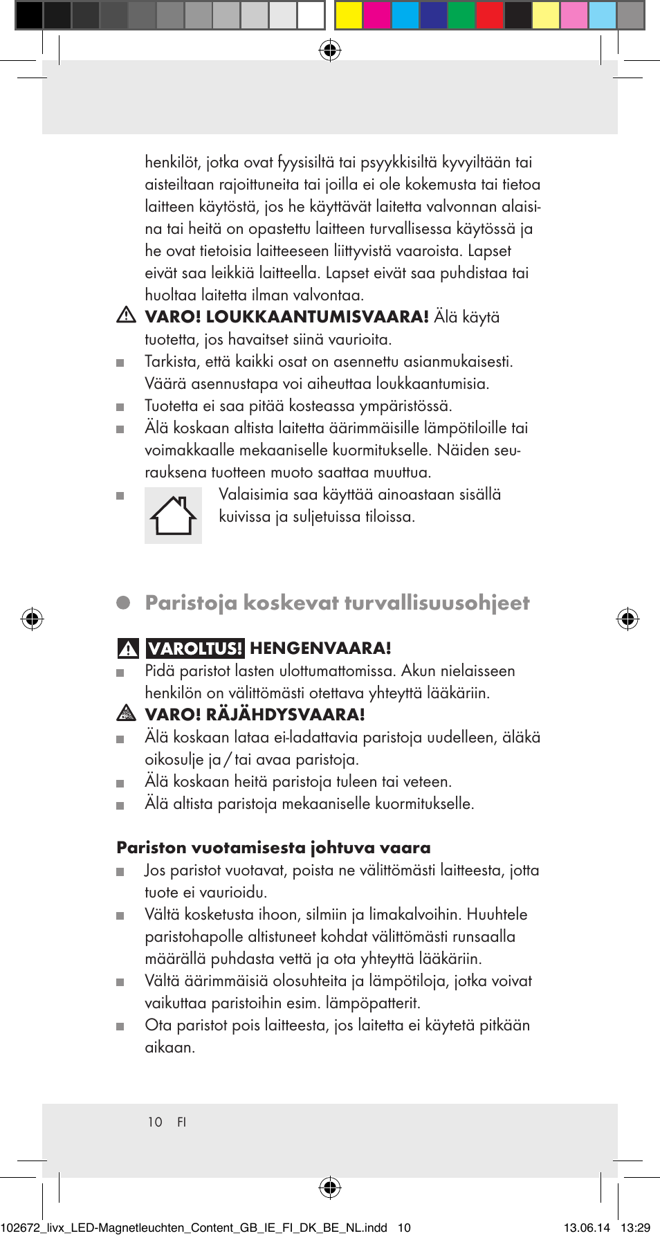 Paristoja koskevat turvallisuusohjeet | Livarno 102672-14-01/102672-14-02/ 102672-14-03 User Manual | Page 10 / 40