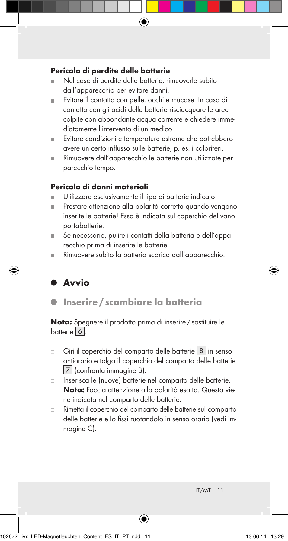 Avvio, Inserire / scambiare la batteria | Livarno 102672-14-01/102672-14-02/ 102672-14-03 User Manual | Page 11 / 30