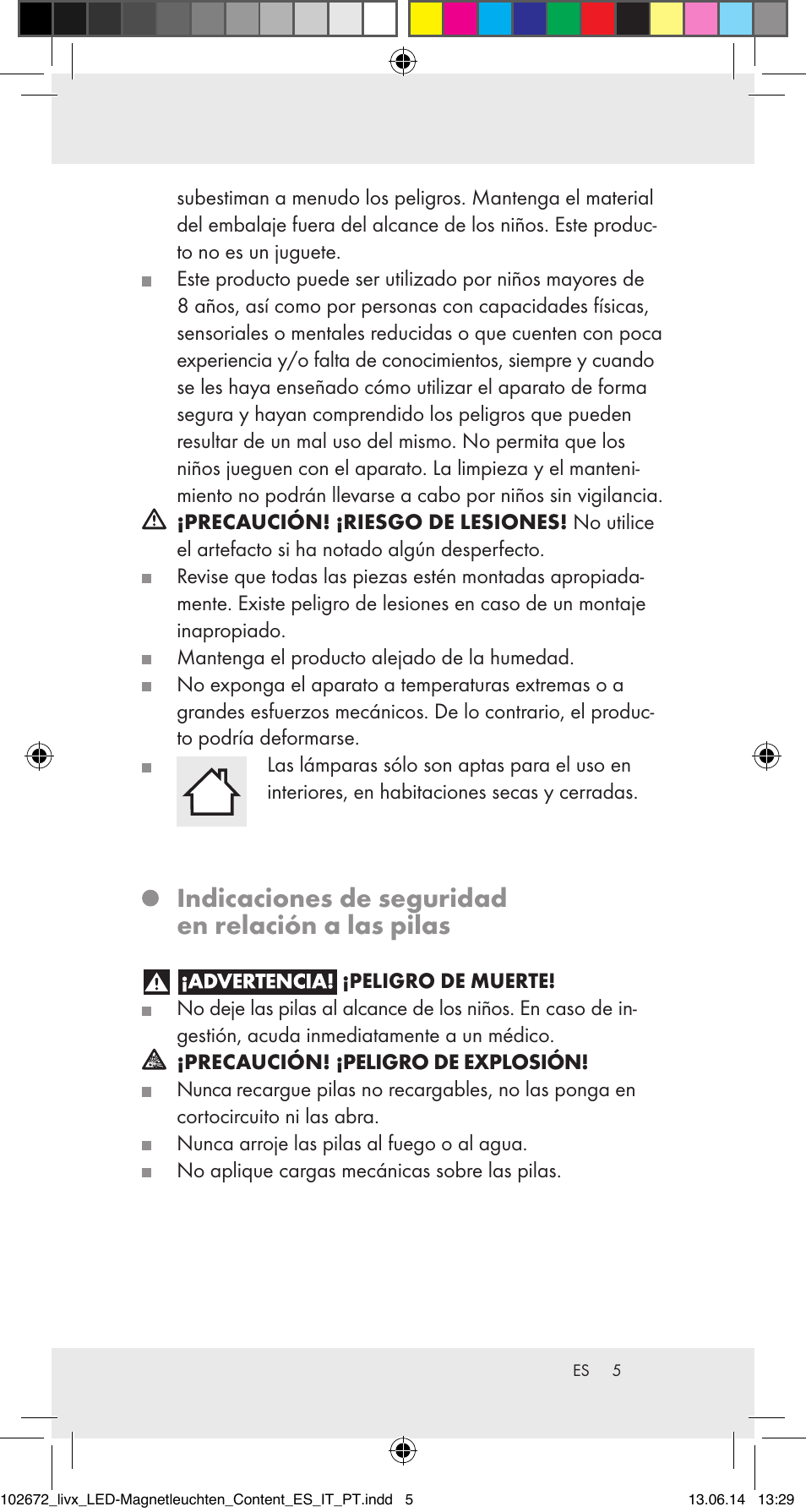 Indicaciones de seguridad en relación a las pilas | Livarno 102672-14-01/102672-14-02/ 102672-14-03 User Manual | Page 5 / 30