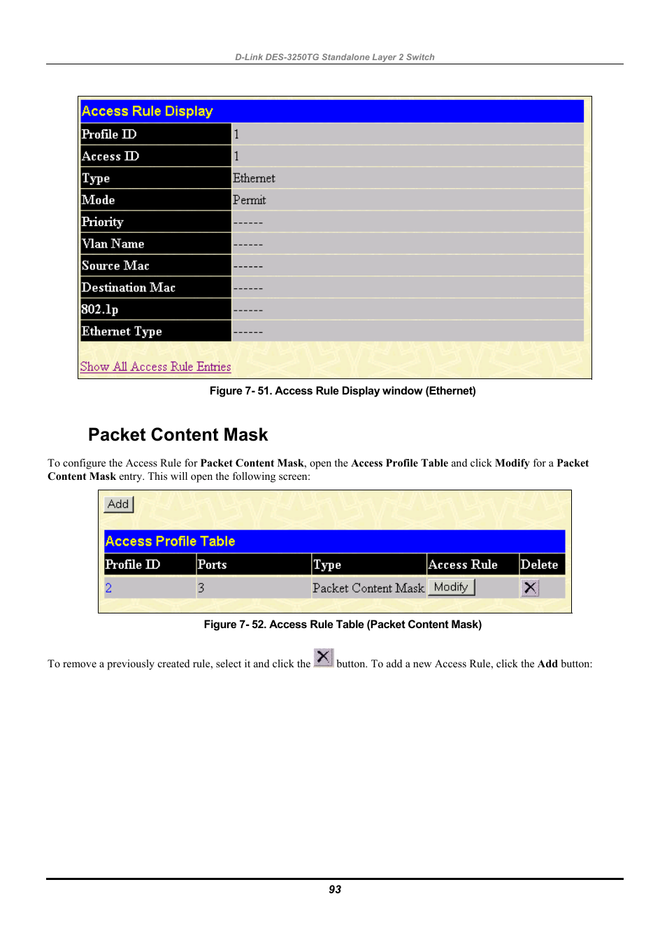 Packet content mask | D-Link DES-3250TG User Manual | Page 103 / 186