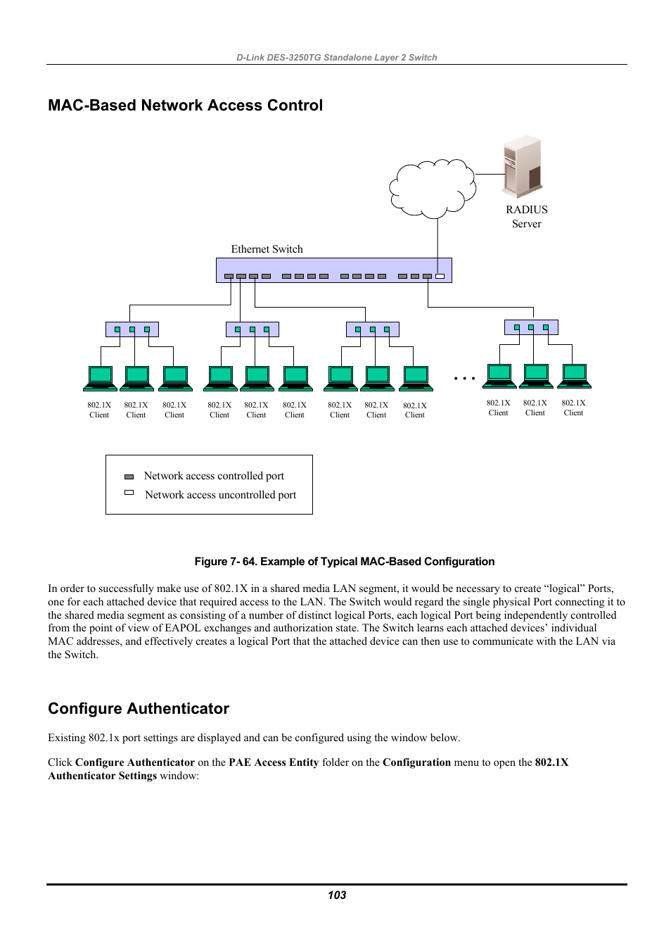 Mac-based network access control, Configure authenticator | D-Link DES-3250TG User Manual | Page 113 / 186