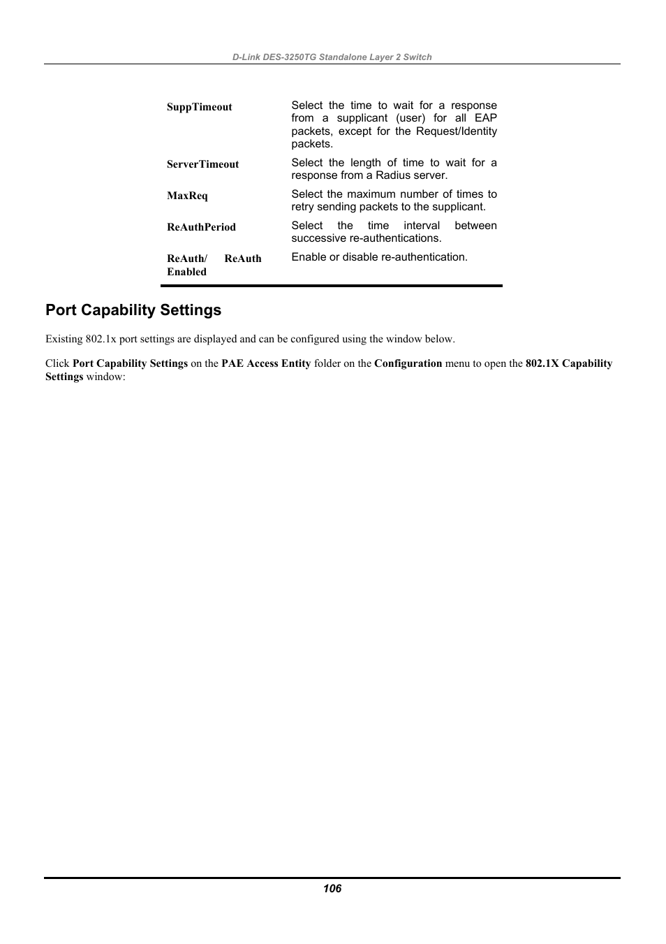 Port capability settings | D-Link DES-3250TG User Manual | Page 116 / 186