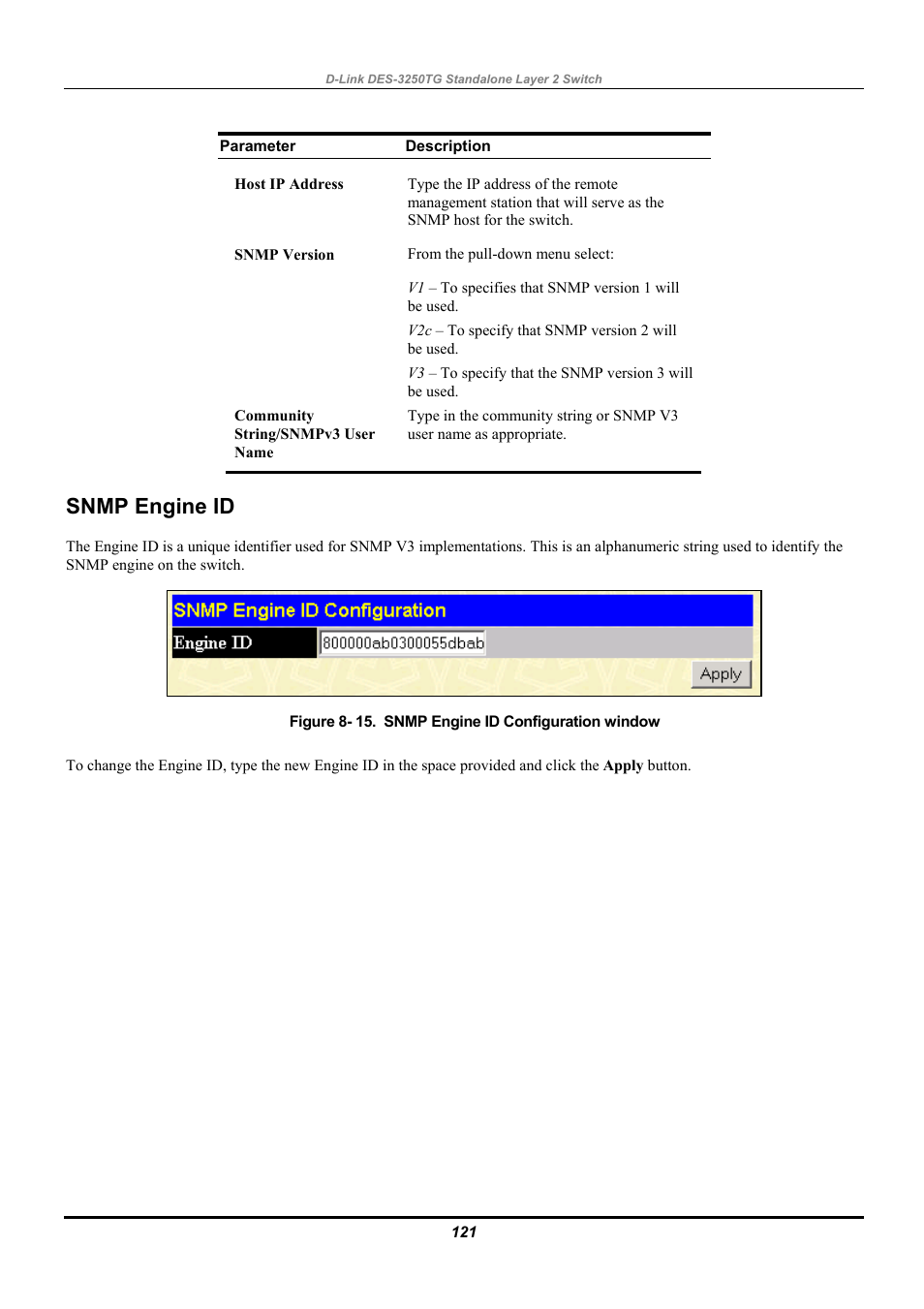 Snmp engine id | D-Link DES-3250TG User Manual | Page 131 / 186