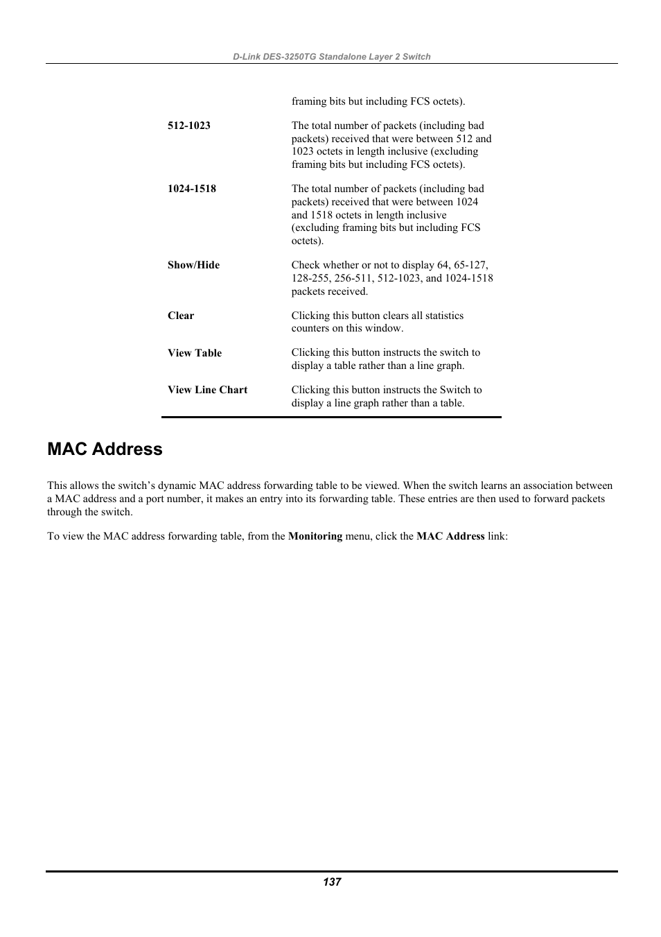 Mac address | D-Link DES-3250TG User Manual | Page 147 / 186