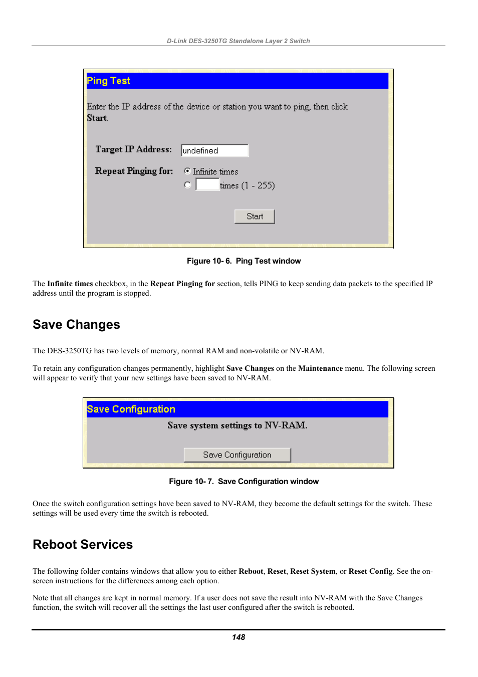 Save changes, Reboot services | D-Link DES-3250TG User Manual | Page 158 / 186